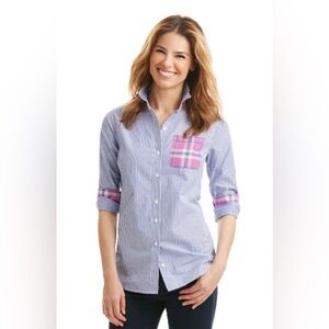 Vineyard Vines Blue Striped Shirt with Purple Plaid